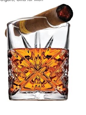 Godinger Clear Crystal Old Fashioned Glass with Integrated Cigar Rest NWT
